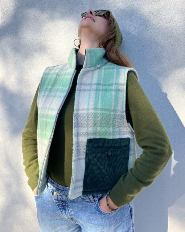 Veste en Laine carreaux velours Vert